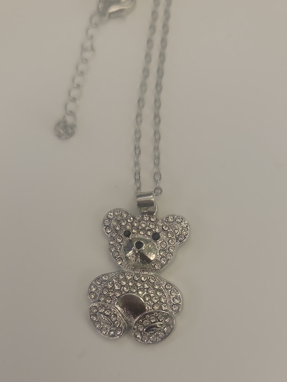Silver Crystal Teddy Bear Pendant Necklace